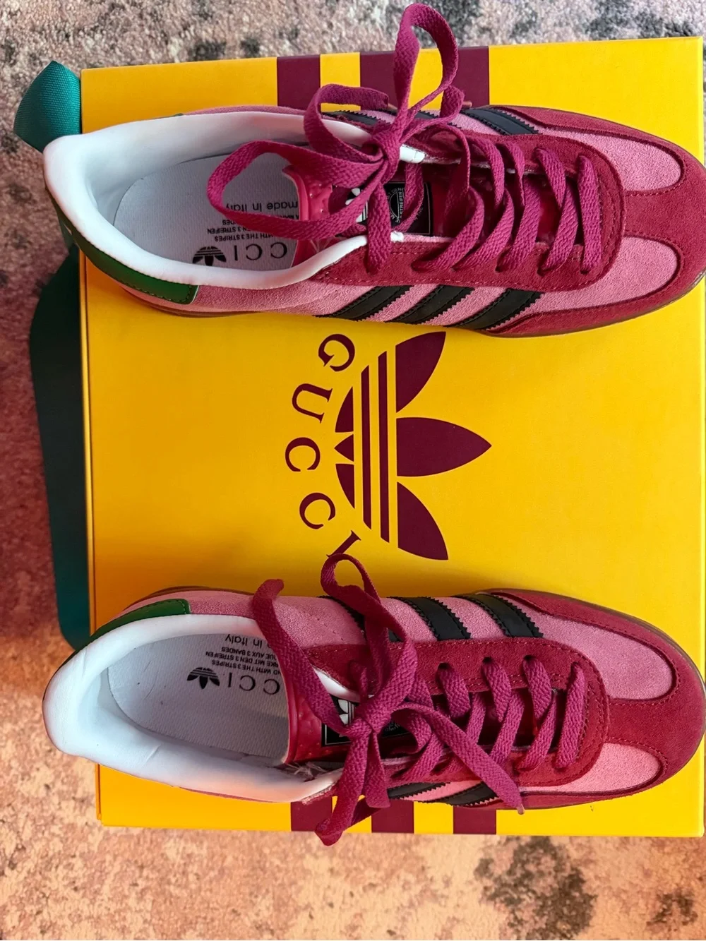 Gucci Pink Suede Sneakers with Green Logo Heel